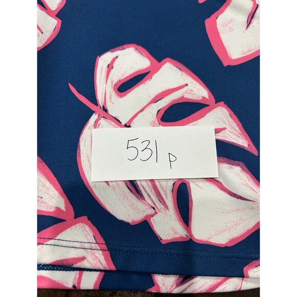 Lillie Green Sleeveless Blue Pink Tropical Leaf Print Peplum Dress Sz Medium - Picture 10 of 10